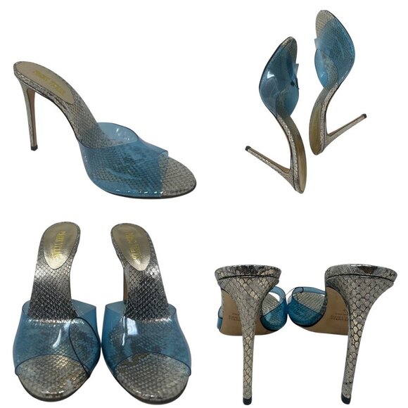 New Rare Paris Texas Metallic Gold Silver Snakeskin Leather Blue PVC Mules 8 38 - Picture 13 of 14